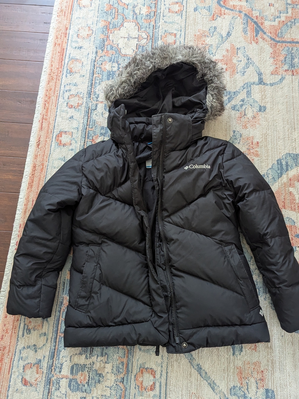 Columbia Black Puffer Coat with Faux Fur Hood